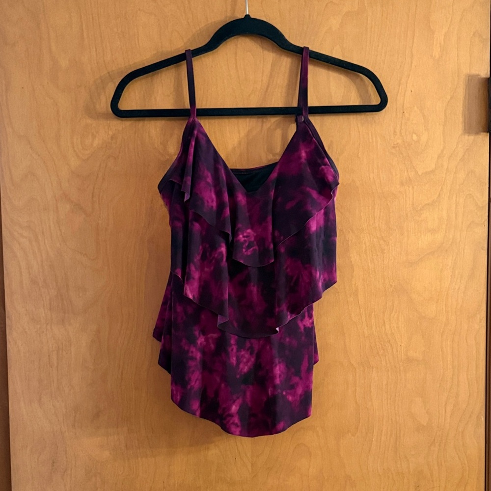 Aqua Green Tie-Dye Takini Top in Purple and Black